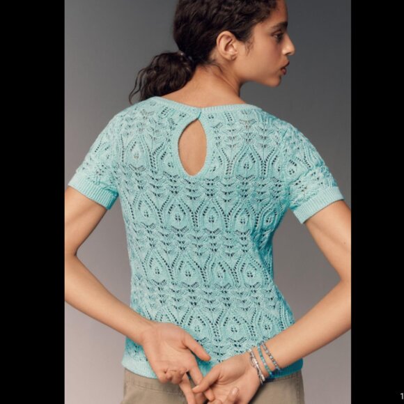 Brand New By Anthropologie Crochet Stitched Knitted T-Shirt - Picture 2 of 9